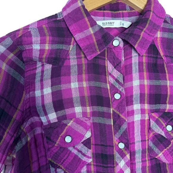 Old Navy Womens Pearl Snap Western Shirt Size Small Pink Plaid Rodeo - Picture 3 of 7